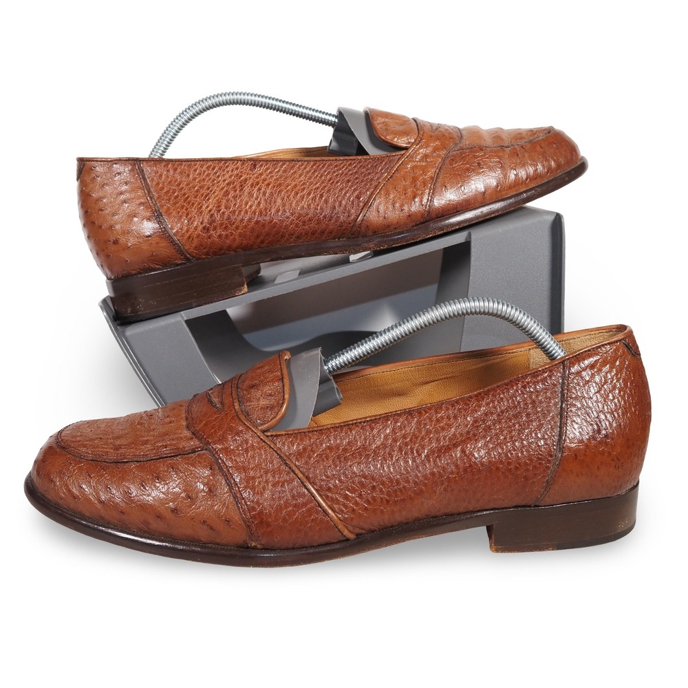 Daniele Ferradini Mens 8.5 M Genuine Ostrich Leather Penny Loafers Italy Brown
